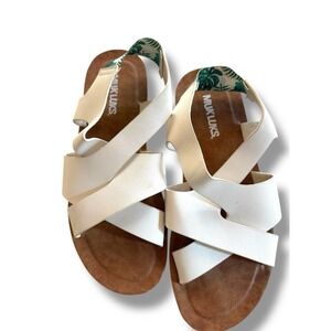 Muk Luks White Tropical green Strap Slide On Sandals -‎ Sz 8